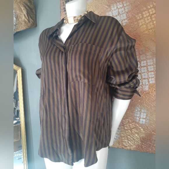 Zara Nwt Striped Satin Button Down Shirt - Picture 14 of 15
